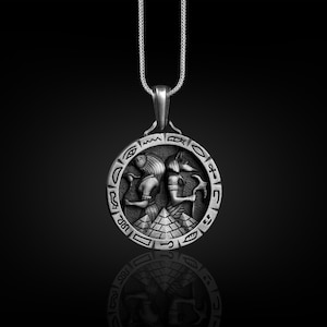 Horus and Anubis Hieroglyphics Pendant, Ancient Egyptian God Necklace in Silver, Horus and Anubis Necklace, Pagan Necklace For Boyfriend