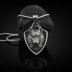 Norse Mythology Wolf Handmade Sterling Silver Men Charm Necklace, Viking Wolf Jewelry, Fenrir Wolf Head Pendant with Chain, Animal Necklace