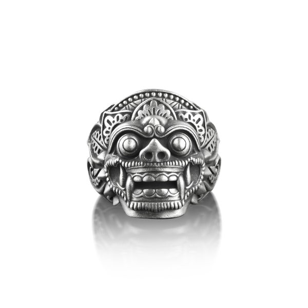 Barong God Of Good Mens Ring in Silver, Balinese Mythology Gothic Ring For Men, Indonesian Ring For Protection, Fantasy Ring For Husband