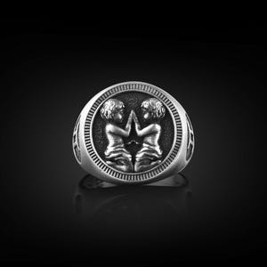 Gemini Pinky Signet Ring For Men, Signet Ring with Zodiac Sign Symbol in Sterling Silver, Gemini Jewelry, Horoscope Ring For Birthday Gift