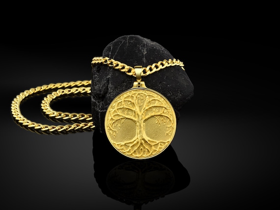 21k Solid gold yggdrasil necklace for men or women, 18k gold life of tree  pendant, Golden celtic jewelry, 14k gold life tree men pendant