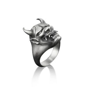 Hannya Mask Ring for Men in Sterling Silver, Demon Ring For Men in Gothic Style, Devil Ring For Boyfriend, Japanese Oni Mask Ring, Men Gift image 8