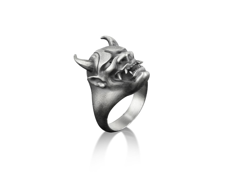 Hannya Mask Ring for Men in Sterling Silver, Demon Ring For Men in Gothic Style, Devil Ring For Boyfriend, Japanese Oni Mask Ring, Men Gift image 8