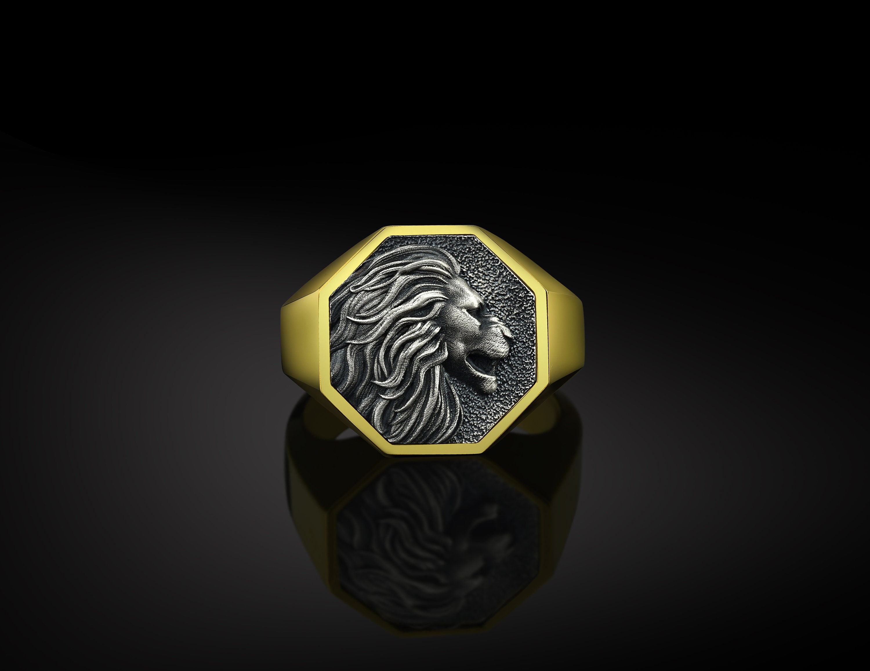 Silver Mens Ring Lion Men Rings Lion Head Ring Gold Lion Etsy
