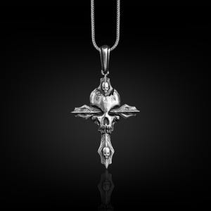 Gothic Cross Necklace For Men, Unique Mens Cross Pendant in Sterling Silver, Goth Style Cross Necklace, Textured Necklace For Christian