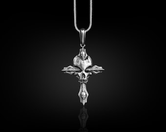 Gothic Cross Necklace For Men, Unique Mens Cross Pendant in Sterling  Silver, Goth Style Cross Necklace, Textured Necklace For Christian