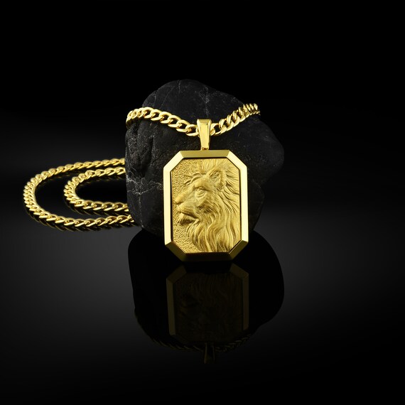 14K Gold Personalized Lion Necklace 18K Gold Lions Men s Pendant