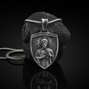 Saint Jude Pray For Us Handmade Sterling Silver Men Charm Necklace, Saint Jude Men Jewelry, St Jude Pray For Us Pendant, Christian Men Gift