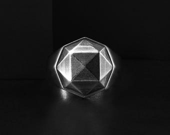 Handmade Octagon Signet Men's Ring, Minimalist Luxury Personalized Wedding Gift Jewelry Rings for Men