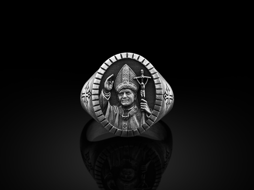 Christian John Paul Signet Ring for Men in Sterling Silver, Catholic ...