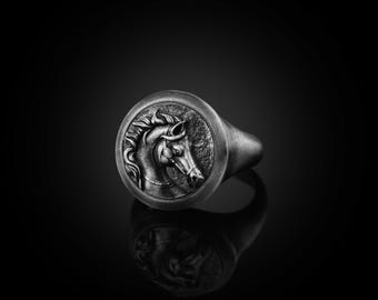 スターリングシルバーの馬の指輪、動物のジュエリー、乗馬ギフト