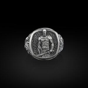 Greek spartan solider signet ring for men in Silver, Ancient greek mythology jewelry, Leonidas silver ring, Victorian pattern gift rings