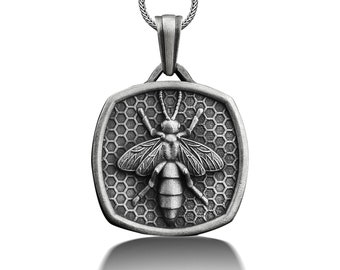 Honey bee personalized pendant in 925 sterling silver, Bumble bee necklace for girlfriend, Nature necklace for daughter