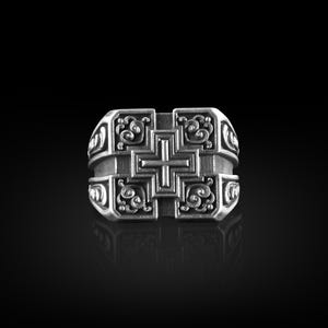 Square Cross Sterling Silver Ring for Men, Maltese Cross Floral Signet Ring, Catholic Ring, Maltese Symbol Religious Ring, Christian Ring