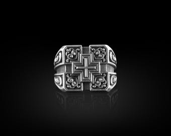 Anello con croce nero e croce con zrcone banco galvanca rosa n