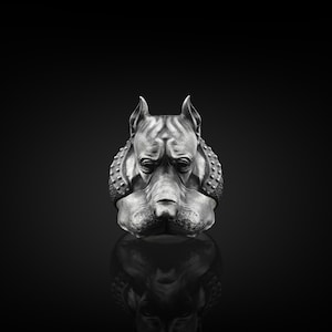 Doberman sterling silver mens ring for boyfriend birthday gift, Unique statement ring for men, Cool mens fashion ring