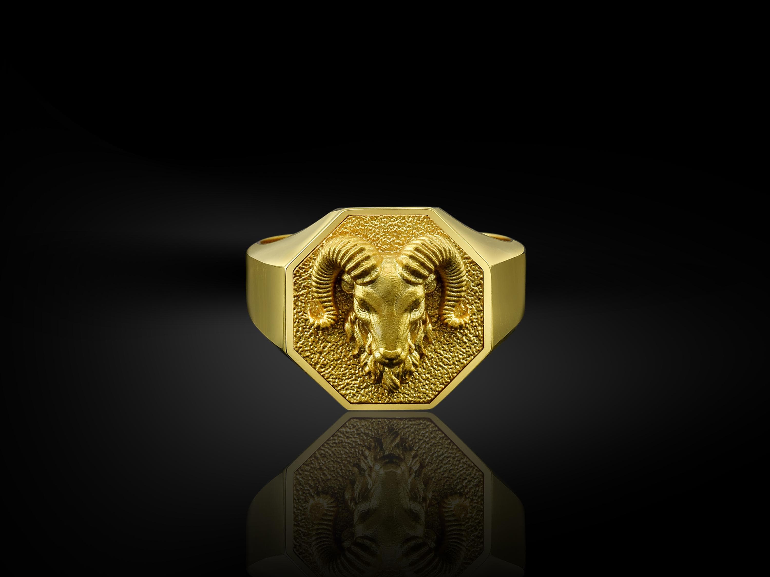 Ram Rng Pinky Ram Men Gold Ring, 14k Gold Signet Ram Ring, 18k Gold Zodiac Ram ...