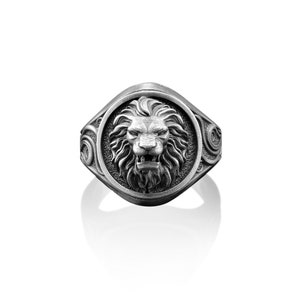 Handmade Lion Sterling Silver Men's Signet Ring - 925 Silver, Boho Lion Design, No Gemstone - View #6