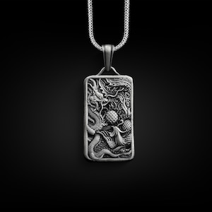 Chinese drakenhangerketting van sterlingzilver, gepersonaliseerde ketting uit de Chinese mythologie voor mannen, gegraveerde ketting