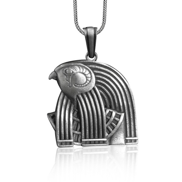 Sterling Silver Horus Charm Necklace, Egyptian God Horus Pendant, Ancient Mythology Jewelry, Engraved Men Necklace, Falcon Pendant for Men