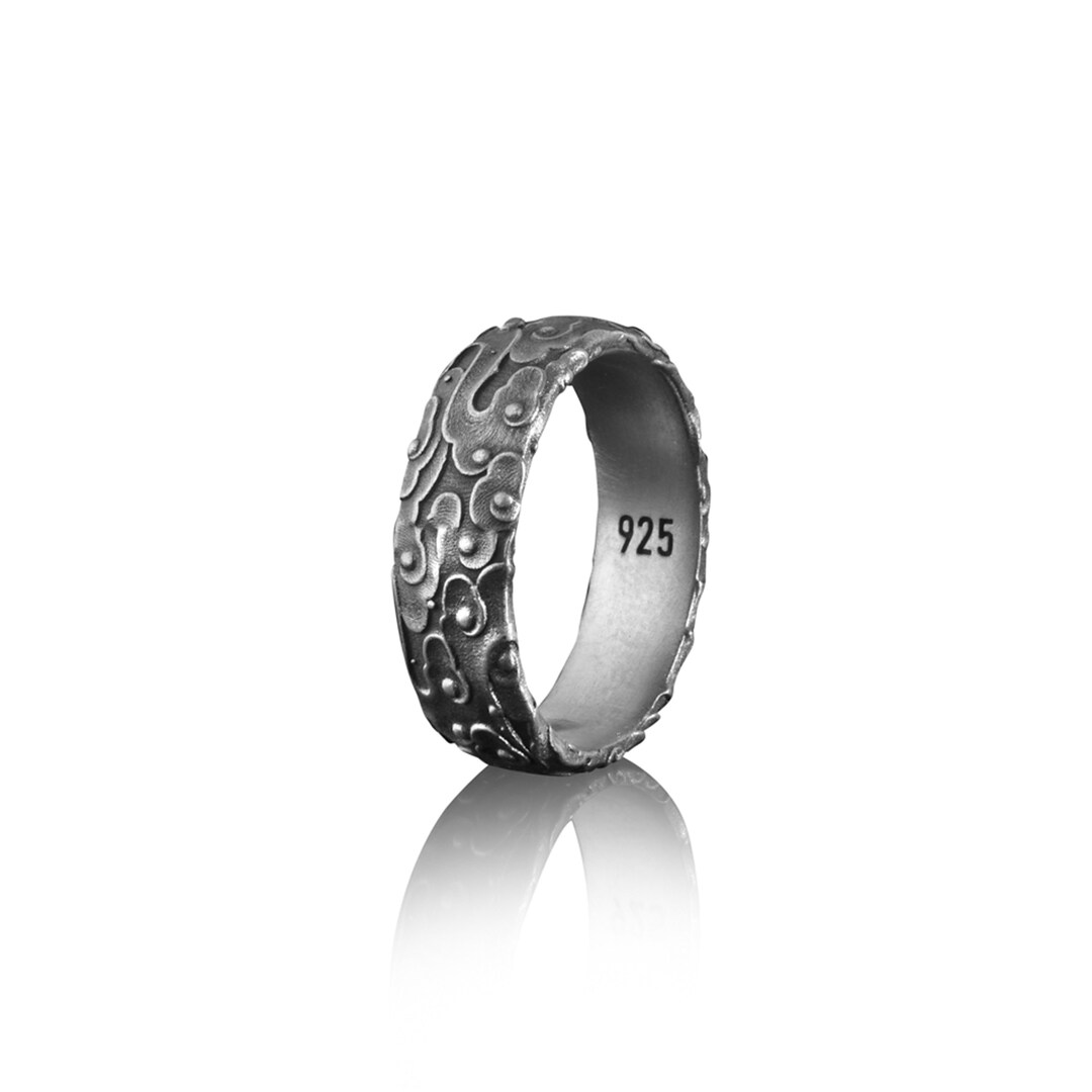 Unique Sterling Silver Cloud Band Ring for Men Swirling - Etsy