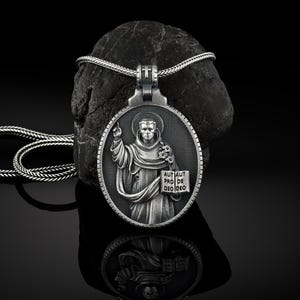 Silver Saint Dominic Men&#39;s Necklace, St Dominic Pendant, Saint Dominic Mens Medallion, Religious Silver Men Charm, Silver Christian Jewelry