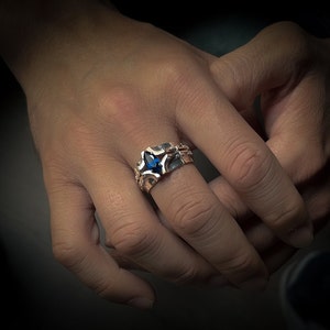 Unique men sapphire stone ring for statement, Extraordinary ring, Marquise cut sapphire futuristic men ring in silver, Blue stone men ring