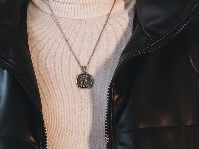 Medusa Personalized Silver Charm Necklace, Medusa Men Jewelry