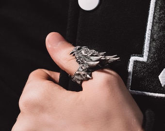 Huge Serpent Handmade Sterling Silver Men Biker Ring, Dragon Mythology Ring, Dragon Gothic Ring, Dragon Silver Men Jewelry, Ring For Mens