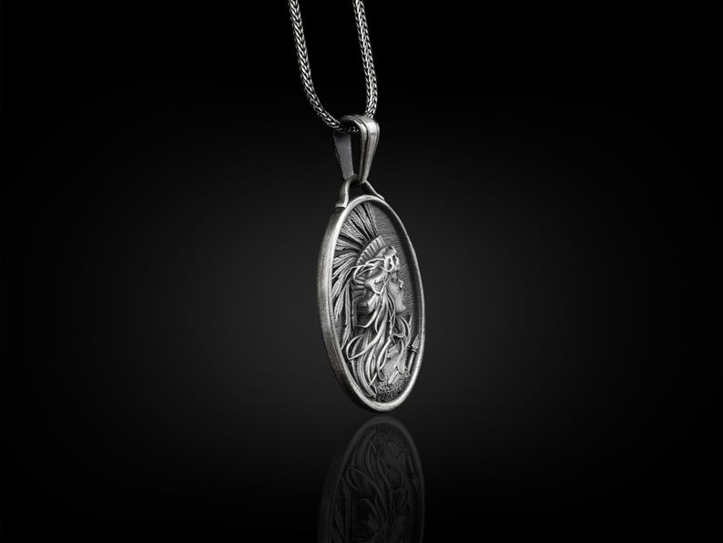 Native American Men Pendant Necklace in Silver, Personalized Indian