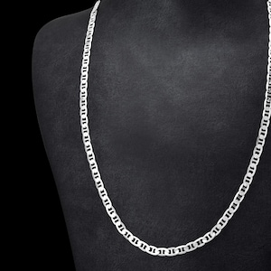 Men silver mariner chain necklace, Unique nautical link chain jewelry, Italian inspired silver chain gift for him, Statement giffts necklace