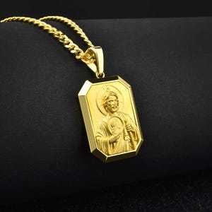 Collar religioso de San Judas Tadeo para hombre en oro de 14 k, colgante cristiano de oro de 10 k grabado a medida, joyería de oro de 18 k para hombres, regalo para mamá y papá