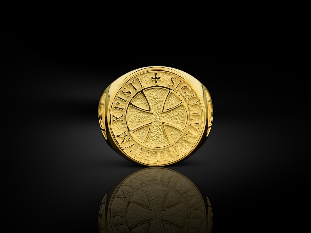 Knights Templar 14k Gold Signet Ring for Men, 18k Gold Mens Crusader ...