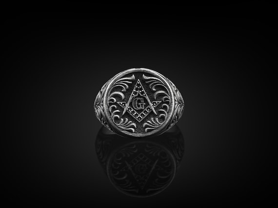 BySilverStone Handmade Sterling Silver Master Mason Ring - Freemason Symbol Men's Jewelry Gift