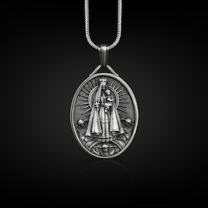 Virgin mary with baby jesus necklace in silver, Personalized mother mary pendant necklace for mom, Religious necklace, Anniversary gifts
