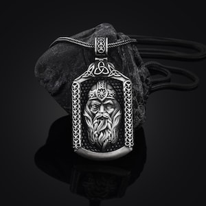 Viking God Odin Necklace For Men in Sterling Silver, Viking Jewelry, Scandinavian Odin Pendant, Men Gift Pendant, Viking Gift Men&#39;s Jewelry
