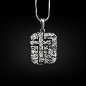 Cross Engraved Textured Necklace in Sterling Silver, Christian Cross Necklace For Family, Faith Necklace For Husband, Religious Necklace