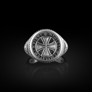 Templar Cross Signet Men Ring, Knight Templar  Sterling Silver Ring, Catholic Ring, Christian Signet Ring, Maltese Templer Symbol Gift Ring