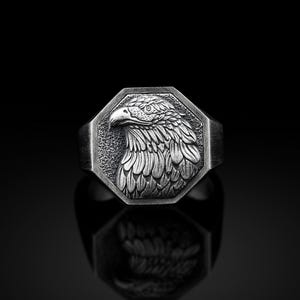 925 Silver Boho Eagle Men Ring, American Eagle Signet Man Ring, Handmade Eagle Ring, Sterling Silver Wedding Men Rings, Oxidized Eagle Ring