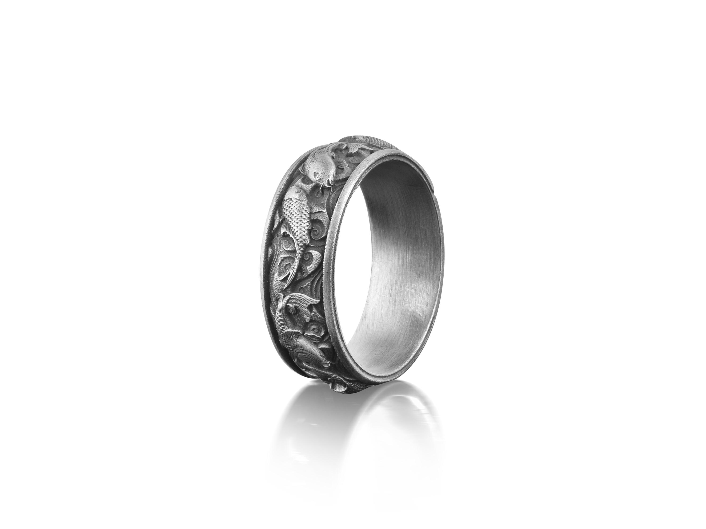 Koi Fish Sterling Silver Mens Ring, Japanese Fish Nature Inspired Ring ...
