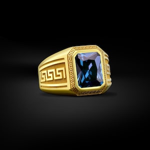 Blue sapphire luxury ring in 14k gold, Good wedding men gold jewellry, Custom engraved sapphire stone men ring, 18K sapphire men rings