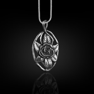 Rose Pendant in Sterling Silver, ose Necklace, Flower Medallion, Valentine Day Pendant, Romantic Necklace Gift for Girlfriend, Rose Jewelry