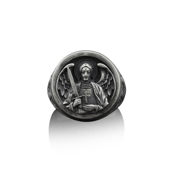 St Michael The Archangel Handmade Sterling Silver Ring For Mens, Saint Michael Christian Ring, Saint Michael The Archangel Silver Jewelry