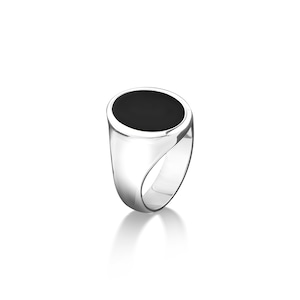 Oval cut black onyx flat top ring in sterling silver, Statement onyx ring for men, Unique mens fashion ring for gift