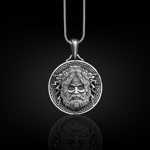 Zeus sky and lightning god pendant necklace for men in silver, Greek mythology necklace for boyfriend, Engraved necklace