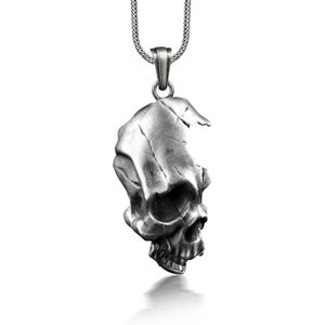 Half Skull Mens Pendant in Silver, Broken Skull Gothic Necklace For Men, Halloween Necklace For Boyfriend, Punk Alt Necklace For Best Friend