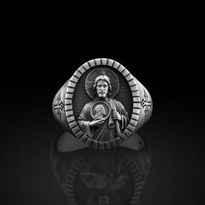 Handmade Saint Jude Signet Ring For Mens, Sterling Silver Religious Saint Rings, Protection Ring, Gift For Mens, Family Ring, Christian Gift