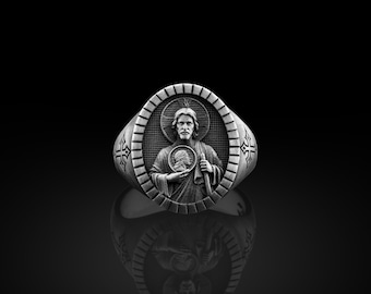 Handmade Saint Jude Signet Ring For Mens, Sterling Silver Religious Saint Rings, Protection Ring, Gift For Mens, Family Ring, Christian Gift