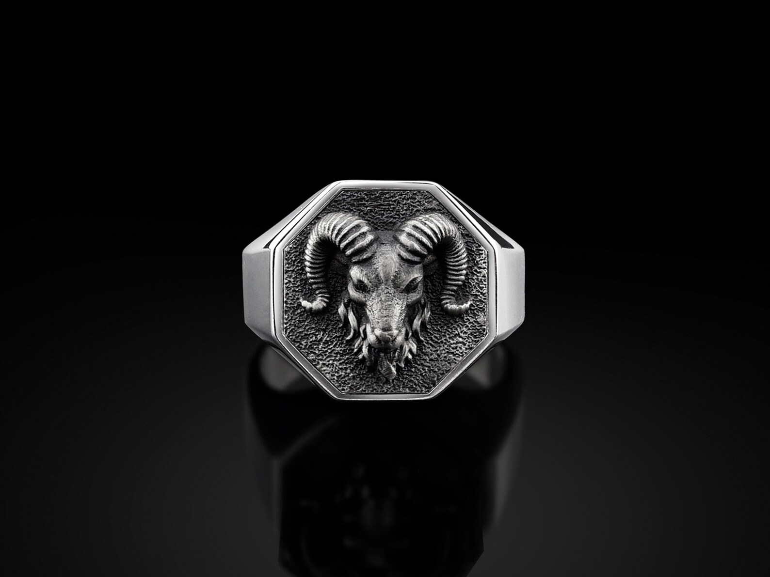 Ram Rng Zodiac Aries Ram Signet Ring for Men, Ram Head Silver Men Ring ...