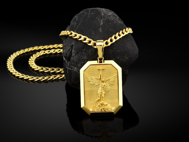 Archangel Saint Michael 14K Solid Gold Mens Necklace Orthodox Etsy
